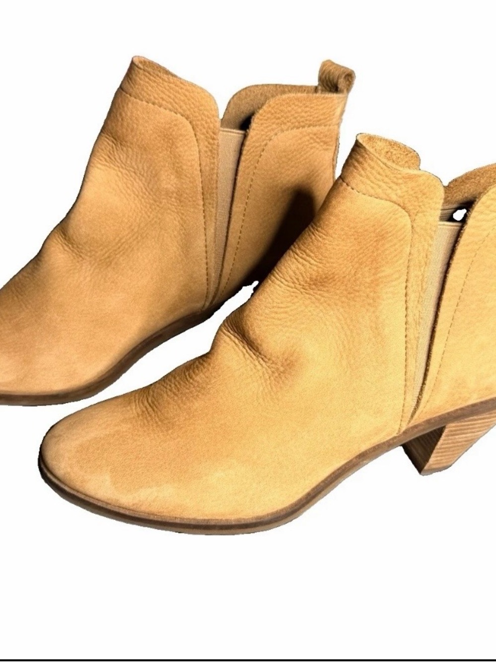 Lucky Brand Honey Tan Suede Ankle Booties with Block Heel